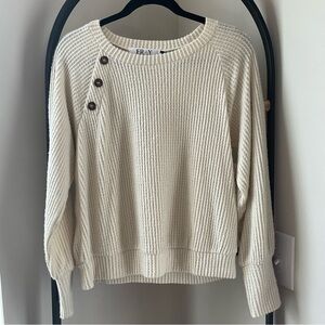 NWT FRAY Cream Button-Detail Sweater